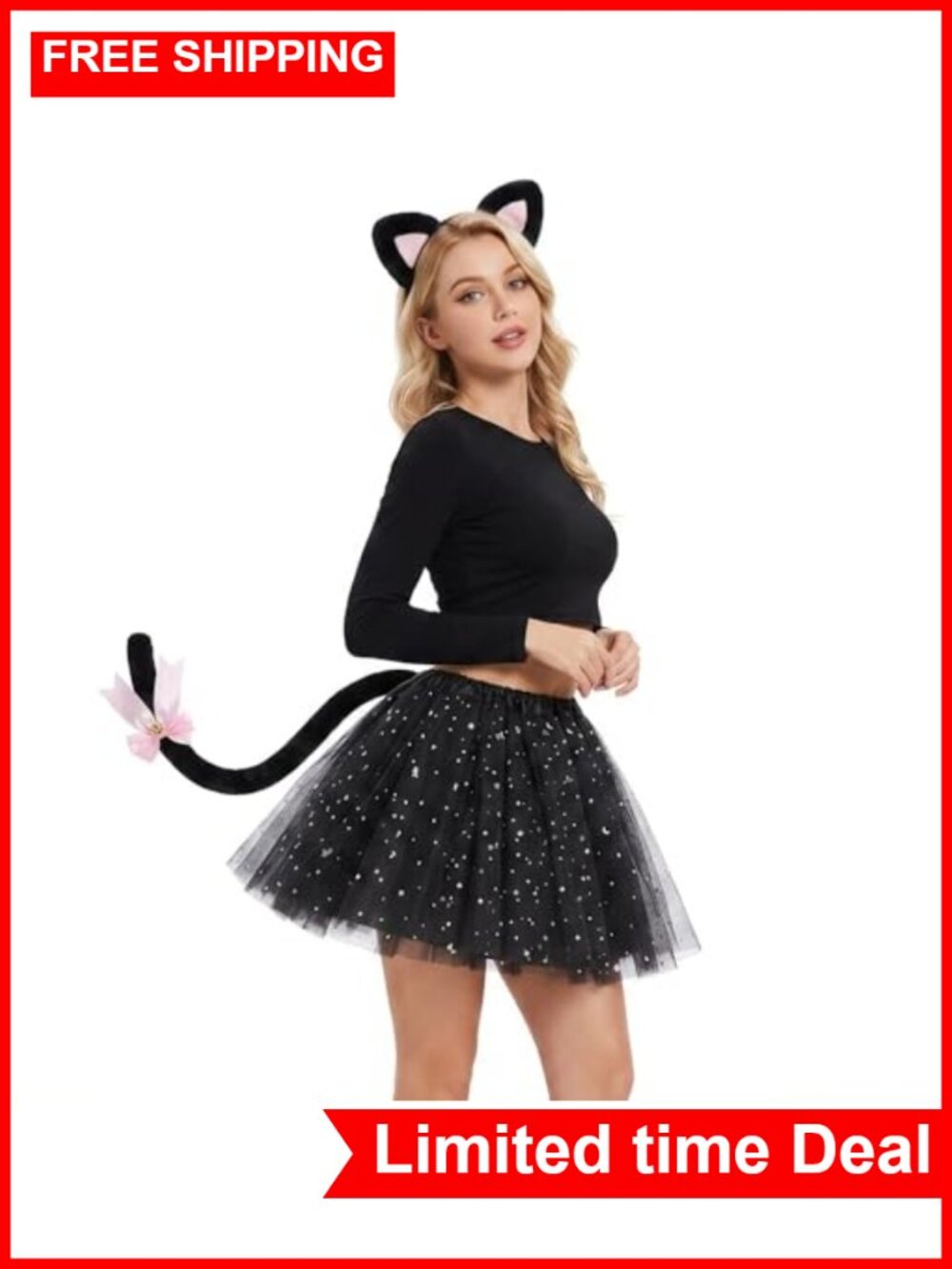 Animal Costume Set Cat Ears Headband Tail Star Tutu Skirt Cosplay